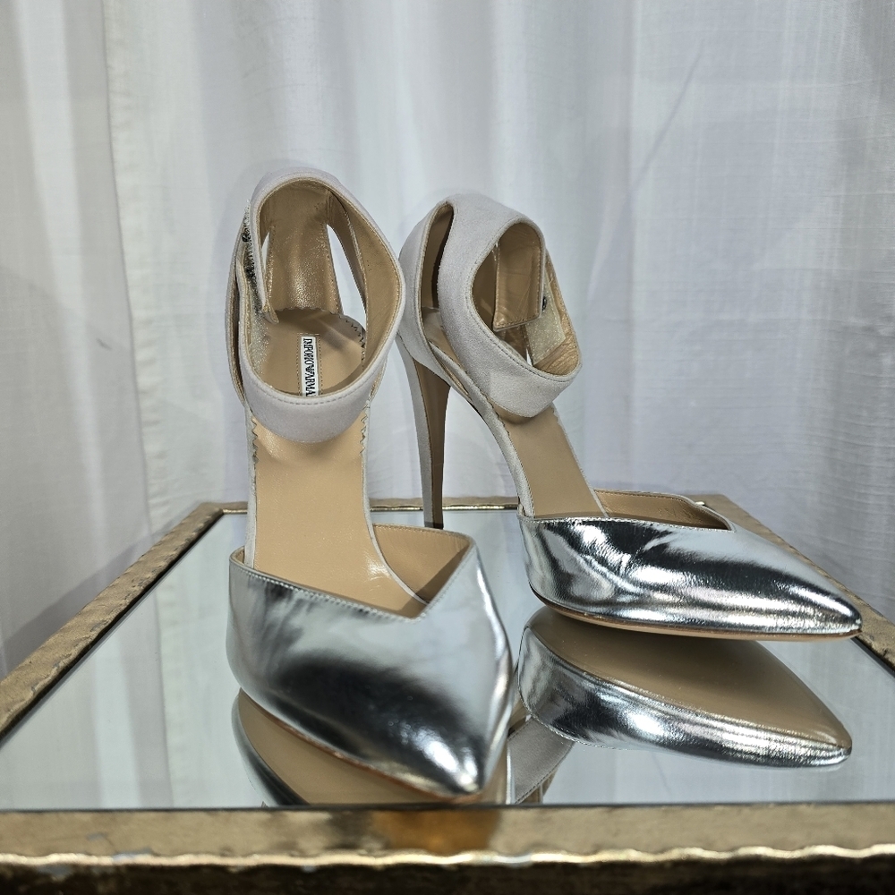 Emporio Armani Metallic Silver Leather Heels - Picture 13 of 15